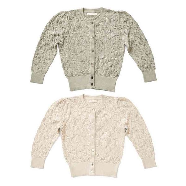 Misha et Puff Kids Girl Cardigan en tricot mince Marque Design Mode Enfants élégants Filles Vintage Manteaux pour printemps été Mishapuf 210619
