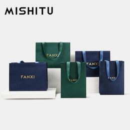 Mishitu Jewelry Gift Paper Sac Stockage Handbag Hands Festival Green Ribbon Festival Packing Packing Persustalized 240517