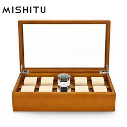 MISHITU Sieradendoos van massief hout voor horloges, armbanden, premium opbergorganizer 342094 CM, aanpasbaar 240125
