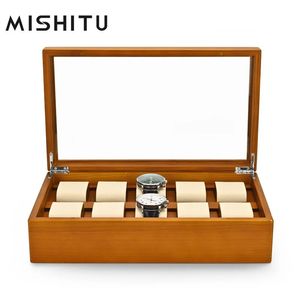 Mishitu Solid Wood Jewelry Box voor horloges Bracelets Premium sieradenopslag Organisator 34*20*9,4 cm aanpasbare 240416