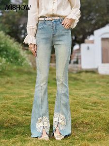 Mishow Chinese stijl jeans voor vrouwen highwaisted retro mode broek Lady Spring slanke flard pants vrouw mxd14k0613 240423