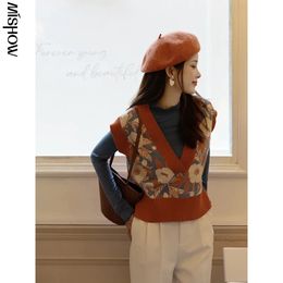 MISHOW tricoté gilet femmes automne Vintage pull hauts col en v sans manches suiveur vêtements d'extérieur MXA35Z0101 240130