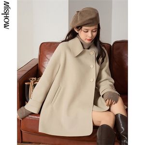 Mishow Winter Wol Coats For Women Casual Solid Long Seeve Single Breasted Button Up Overjassen vrouwelijke jassen MX20D9646 201215