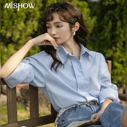 MISHOW femmes chemise ample printemps solide col Polo simple boutonnage Blouse bureau dame à manches longues hauts vêtements femme MXC13C0006 240322