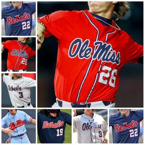 Miss Baseball Ole Jerseys Custom Rebels Baseball Jersey 19 Cael Baker 3 Anthony Servideo 1 Zack Cozart Lance 13 Hayden Dunhurst Cualquier nombre Num