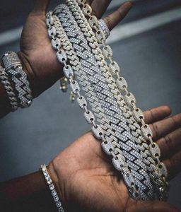 Miss Drop Custom Jewelry Hip Hop Hommes Femmes 14K White Gold plaqué CZ Diamond Iced Out Cuban Link Chain Bracelet Collier292555443220