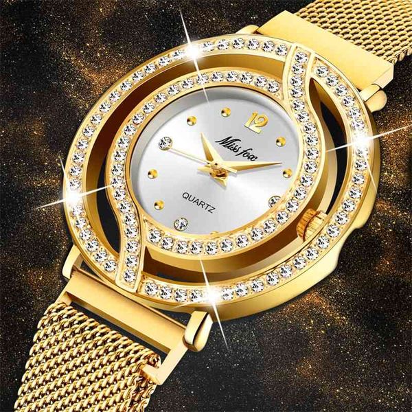 MISS luxe femmes montres magnétique femme horloge lunette creuse Quartz montre-bracelet Xfcs mode diamant dames montre-bracelet 210616
