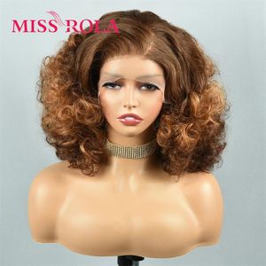 Miss Rola 12a Grade 250% densité 13x4 Bouncy Bouncy Lace Lace Front Wigs Human Human Birman Wig Ombre Highlights Brown 99J