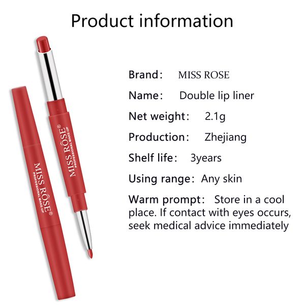 Miss Rose 1pc 2 en 1 Libro labial mate de doble cabeza lápiz lápiz impermeable largo duradero 30 colores de maquillaje de tubo de labio mate tslm2