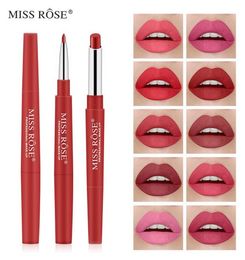 Miss Rose Double Head Matte imperméable Lipstick Lip Line 10 couleurs pour l'option Rotation automatique Multifonction6126333