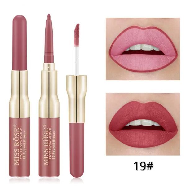 Miss Rose Double Headred Lip Lined + Lip Gloss 2 in 1 Lipstick Matte Lips Makeup Cosmetics Maquilage 12 Colors TSLM1