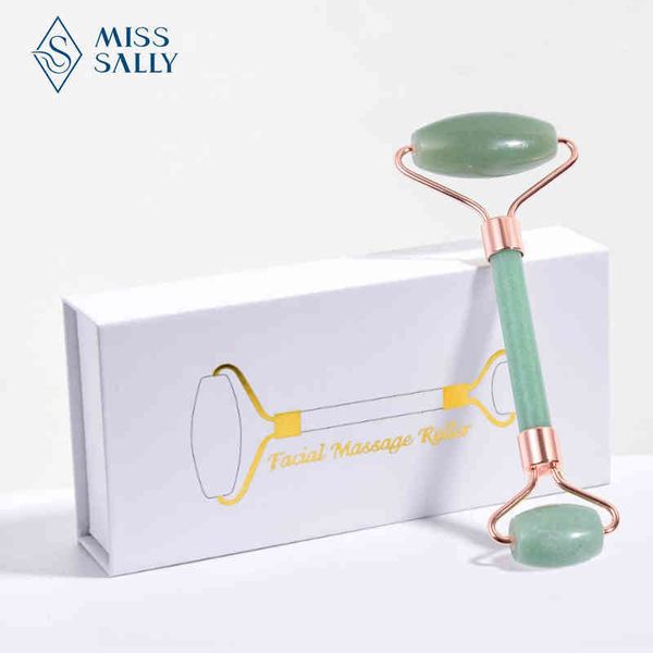 Miss Sally Jade Roller Naturel Pierre De Cristal Vert Minceur Mince Menton Outil De Soins De La Peau Du Visage Masseur Pour Le Visage 220510