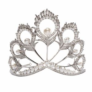 Miss Universe Crown Pearl Rhinestone Tiara Pageant Koningin Crown Bruiloft Haar Sieraden J0113