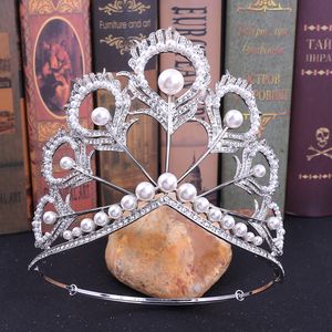 Miss Universe Crown Round Instelbare hoofddeksels Pearl Peakcock Feather Tiara Rhinestone Pageant Prom Crowns CZ Coroa Novia Bijoux Cheveux