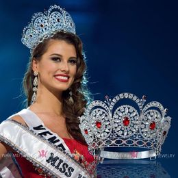 Miss Universe Pageant Crown Hoogwaardige Tiara Ronde Cirkels Rode Steen Mengen Handgemaakte Haarsnit Verstelbare Hoofdband Mo249 C1902220205O