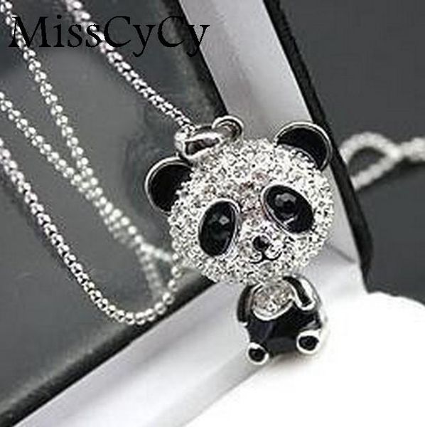 MissCyCy 2016 nouveau gros bonne qualité mode strass Panda femmes pendentif collier pour les femmes