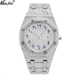 MISSFOX merk hiphop high-end volledig diamant waterdicht kalender herenhorloge