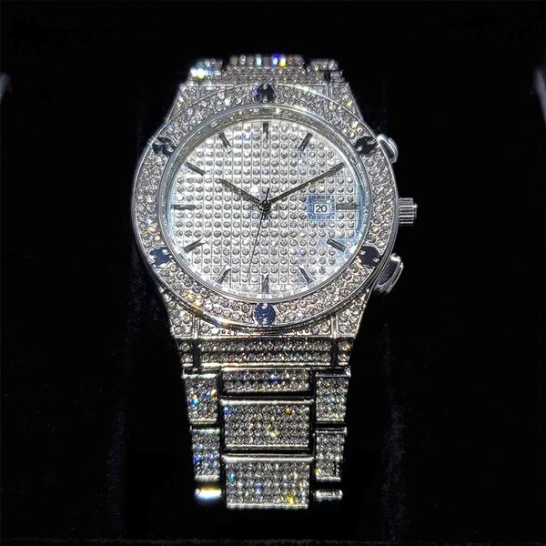 MISSFOX montre d'affaires Gentleman patron luxe rond hommes montre-bracelet riche glacé mode Blingbling Quartz Wacthes hommes Wedding233q