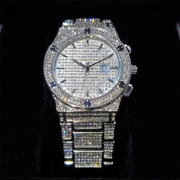 MISSFOX montre d'affaires Gentleman Boss luxe rond hommes montre-bracelet riche glacé mode Blingbling Quartz Wacthes hommes Wedding250O