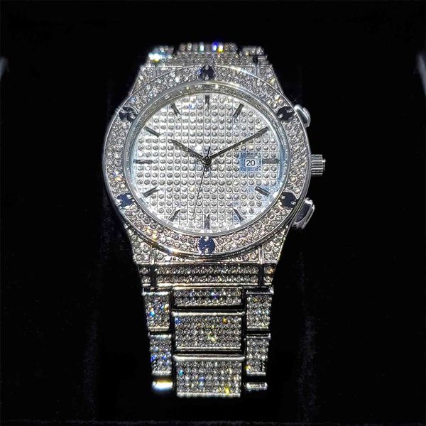 MISSFOX montre d'affaires Gentleman Boss luxe rond hommes montre-bracelet riche glacé mode Blingbling Quartz Wacthes hommes Wedding232d