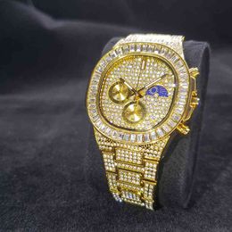 Missfox Diamond Moon Fase Watch Men Premium Gold Chronograph Man Polshipwatch Luxe mode Hoogwaardige man Watch