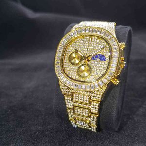 Reloj MISSFOX Diamond Moon Phase para hombre, cronógrafo de oro Premium, reloj de pulsera para hombre, reloj de lujo a la moda de alta calidad para hombre