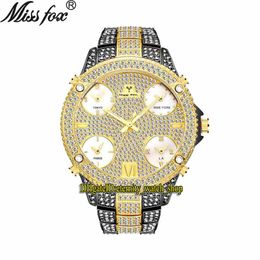 MISSFOX eternity V305 Hip hop Relojes de moda para hombre 51MM CZ Diamond inlay Multi Dial Movimiento de cuarzo Hombres Reloj Iced Out Diamonds Be3043