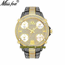 Missfox Eternity V305 Hip Hop Fashion Mens Watches 51 mm CZ Diamond Inlay Multi Dial Quartz Movement Men Bekijk ijsjes diamanten BE275K