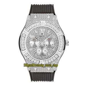 MISSFOX éternité V315 Hip hop mode montres pour hommes incrustation de diamants CZ cadran argenté mouvement à quartz montre pour hommes glacé Big T diamants lunette boîtier en alliage Bracelet en caoutchouc