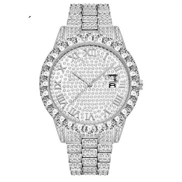 MISSFOX européen Hip Hop plein diamant hommes montres Bracelet Quartz calendrier minéral Hardlex miroir montre-bracelet fabricants Direc280S