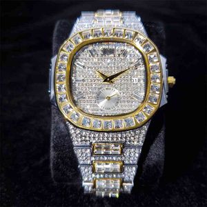 Missfox Gold en Sier Men Watch Kalender Big Square Diamond Bezel Kijk voor mannen Quartz Fashion Hiphop Gift Polshorwatch Man