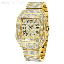 Missfox Venta caliente oro Roma de gama alta Hip Hop lleno de diamantes cuadrado reloj de hombre reloj de moissanita de cuarzo de moda