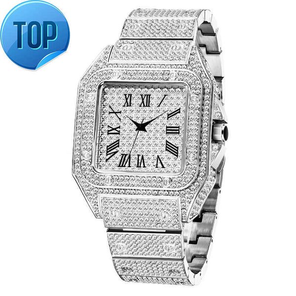 MISSFOX Ice Out montre carrée pour hommes haut de gamme de luxe plein diamant hommes montres Ultra mince étanche Hip Hop horloge livraison directe