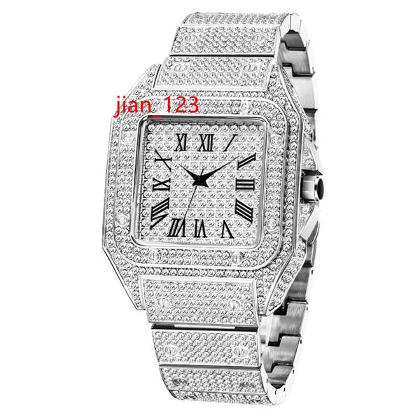 MISSFOX Ice Out Ultra mince étanche Hip Hop horloge livraison directe carré plein diamant hommes montres en argent