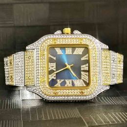 MISSFOX, reloj cuadrado de lujo para hombre, esfera azul, reloj dorado y plateado, reloj clásico de cuarzo para hombre, reloj Masculino, Blingbling Hiphop Diamond
