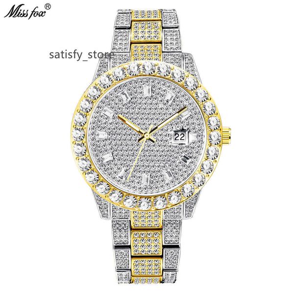 MISSFOX hommes montre de luxe glacé montre homme diamant montres pour hommes relojes hombre Hip hop Quartz montre-bracelet reloj para hombre