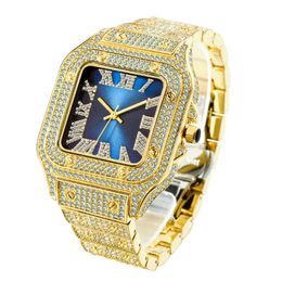 MISSFOX Romeinse schaal trendy hiphop vierkante wijzerplaat herenhorloges Klassiek tijdloos charmehorloge Volledig diamant nauwkeurig quartz uurwerk Lif287k