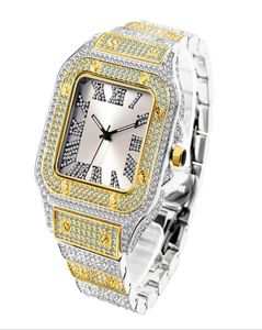 Missfox Roman Scale Trendy Hip Hop Square Dial Mens Watches Shiny Luxury Watch Volledige diamant nauwkeurige kwarts beweging Life WaterPro2449330