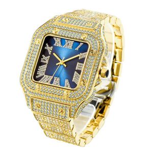 MISSFOX Escala romana Moda Hip Hop Esfera cuadrada Relojes para hombre Reloj con encanto clásico y atemporal Movimiento de cuarzo preciso con diamantes completos Lif259L