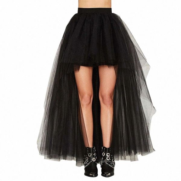 Misshow Hi-Lo Gothic Punk Tutu Falda Tulle Soft Tul Elástica Alta Mesh Mesh Net Halen Cosplay MAXI MUJER DR X4TI#