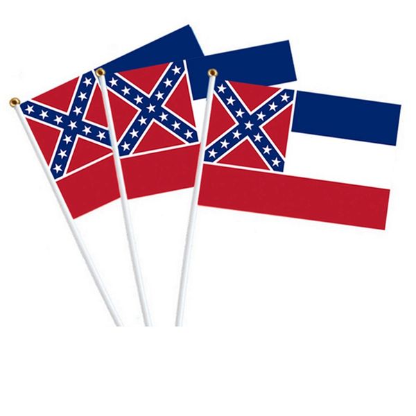 Bandera de la mano del estado de Mississippi 10 unids / set 20 unids / set Bandera del estado de la Sra 21 * 14 cm Bandera de poliéster Impreso Sur de los Estados Unidos envío gratis HHA1434