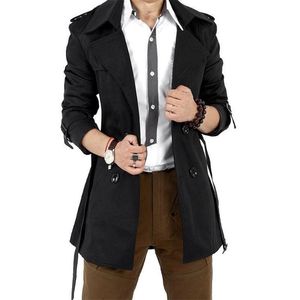 MISSKY Automne Hommes Trench Coupe-vent Longue Veste de couleur unie avec boutons à double boutonnage Manteau de col à revers Vêtements masculins 201114