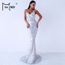 Missord 2021 Été Sexy Col V Hors Épaule Slip Robe Sans Manches Soirée Paillettes Robes Femme Élégante Fête Maxi Robe FT9314 210306