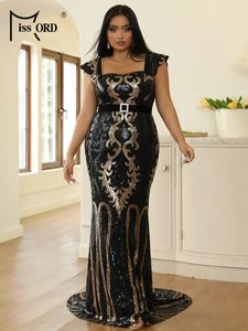 Missord Black Sequin Plus Size Evening Jurken Elegant Women Square kraag mouwloze bodycon Maxi Mermaid Party prom jurk jurk 240410
