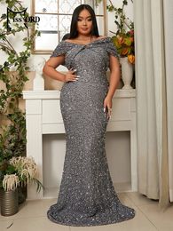 Missord gris sequin grande taille robe de soirée femmes élégantes épaule moulante Maxi sirène fête robes de bal longue robe formelle 240327