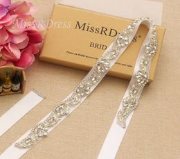 MissRDress ceinture de mariée faite à la main argent cristal bijoux rubans strass robe de mariée ceinture pour robe de mariée YS8103827207