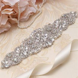 MissRDress-Cinturón de boda con perlas, cinturón de diamantes de imitación, cinturones para vestido de novia, cinturón de novia de cristal plateado para vestido de novia YS837230c