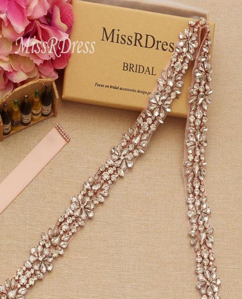 Missrdress Classe de courroie nuptiale en or rose fine avec rubans en cristal Bonne ceinture et ceinture pour robes de mariée YS8575361243