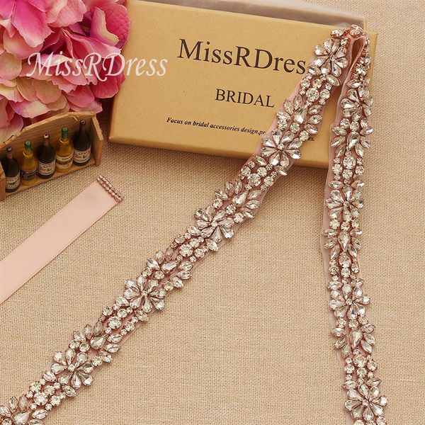 MissRDress-Cinturón de novia fino de oro rosa con cintas enjoyadas de cristal, cinturón y fajas de diamantes de imitación para vestidos de novia YS857215Z