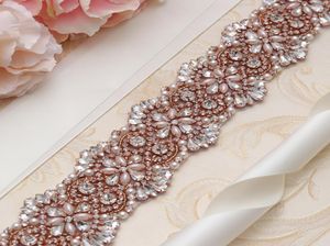 MISSRDRESS Vestido de novia Cinturón de oro Rosa de cristal Rhinestones Jeweled Bridal Belt para Boded Prom Gown Belt YS8112233815